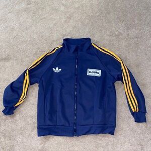 Oasis Brand Track Jacket Blue with Yellow Stripes Mens Size Medium Band Tour